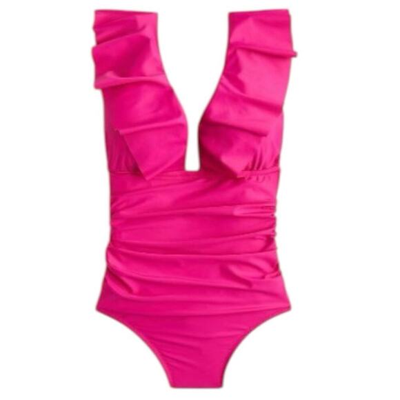 🆕 J Crew Ruffled Pink One-Piece Swimsuit. 14 NWT💥 - Picture 2 of 11